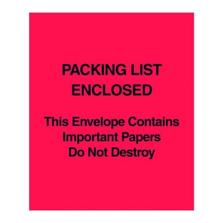 Box Packaging Full Face Envelopes, "Packing List Enclosed" Print, 6"L x 5"W, Red, 1000/Pack PL485